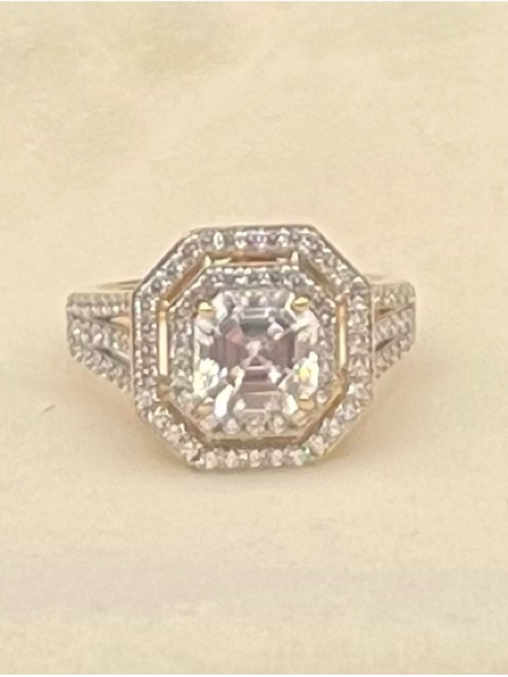 NWT Jean Dousset Absolute  approx 7mm  center stone cushion- cut Halo  Ring sz